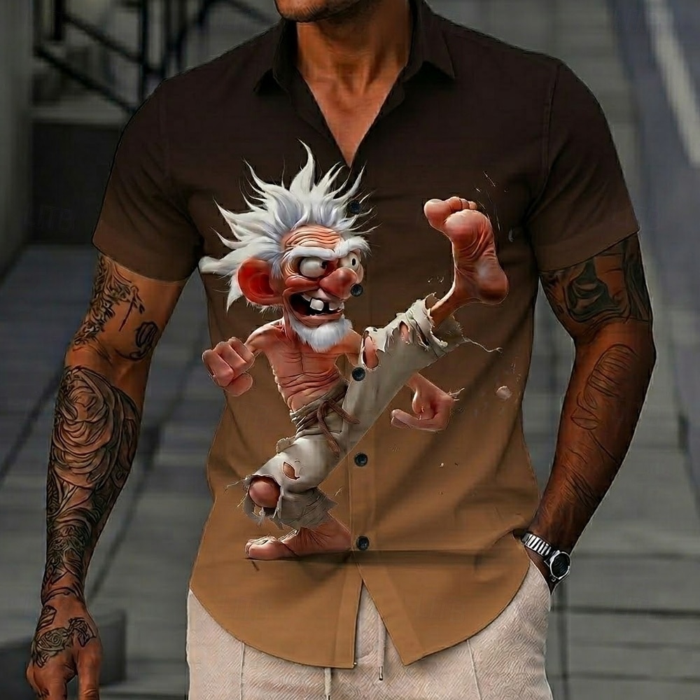 Men's Funny Cartoon Character Old Man Shirt Summer Shirt Button Up Shirt Short Sleeve Vintage Retro Daily Outdoor Vacation Summer Spring Turndown 3D Print Collared Shirts Blue Black Brown Khaki Gray 2026 - $25.99 –P3