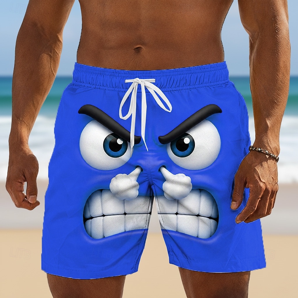 Herren 3D Zeichentrick Lustig Wütendes Gesicht Badehosen Badeanzüge Badeshorts Boardshorts Mittlere Taille Retro Vintage Strandurlaub Seitentaschen Netzfutter Elastischer Kordelzug in der Taille 2026 - $20.99 –P4
