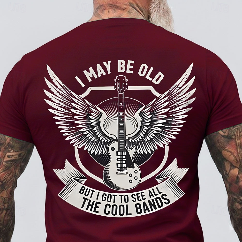 Men's I May Be Old But I Got To See All The Cool Bands Electric Guitar Wings Shield Retro Rock N Roll Music Lover T Shirt Graphic Crew Neck Regular Fit Casual Concert Designer Clothing Apparel S M L X 2026 - $18.99 –P1