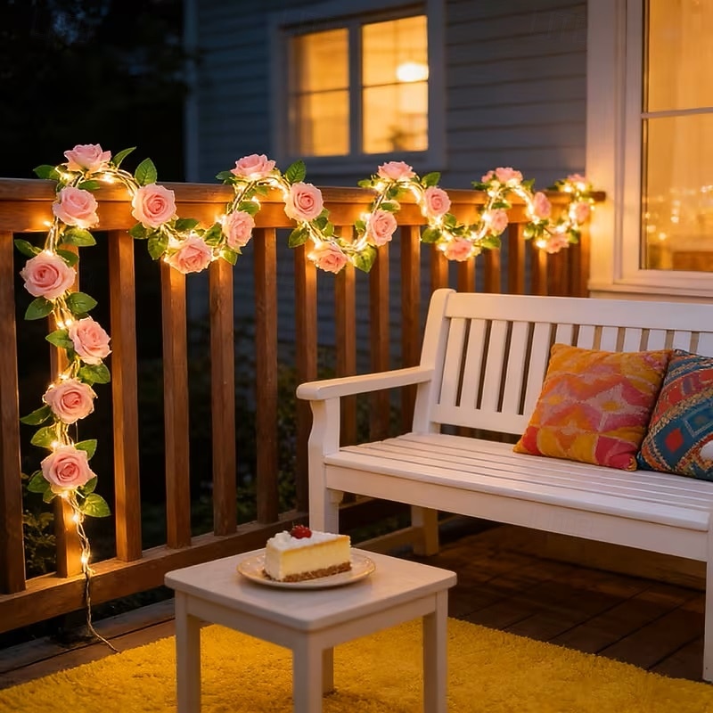 Luzes solares em formato de trepadeira de rosas, 2m, 20 LEDs, 8 modos, ideais para decoração de pátio, varanda, jardim, à prova d'água, festas de aniversário, praia, piquenique, casamento e feriados. de 2026 por $17.99 –P3