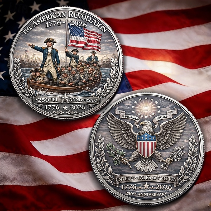 U.S. 250th Anniversary American Revolution Commemorative Coin 1776-2026, George Washington Crossing Medal, Patriotic Collectible, Independence Day Historical Tribute Gift 2026 - $19.99 –P1