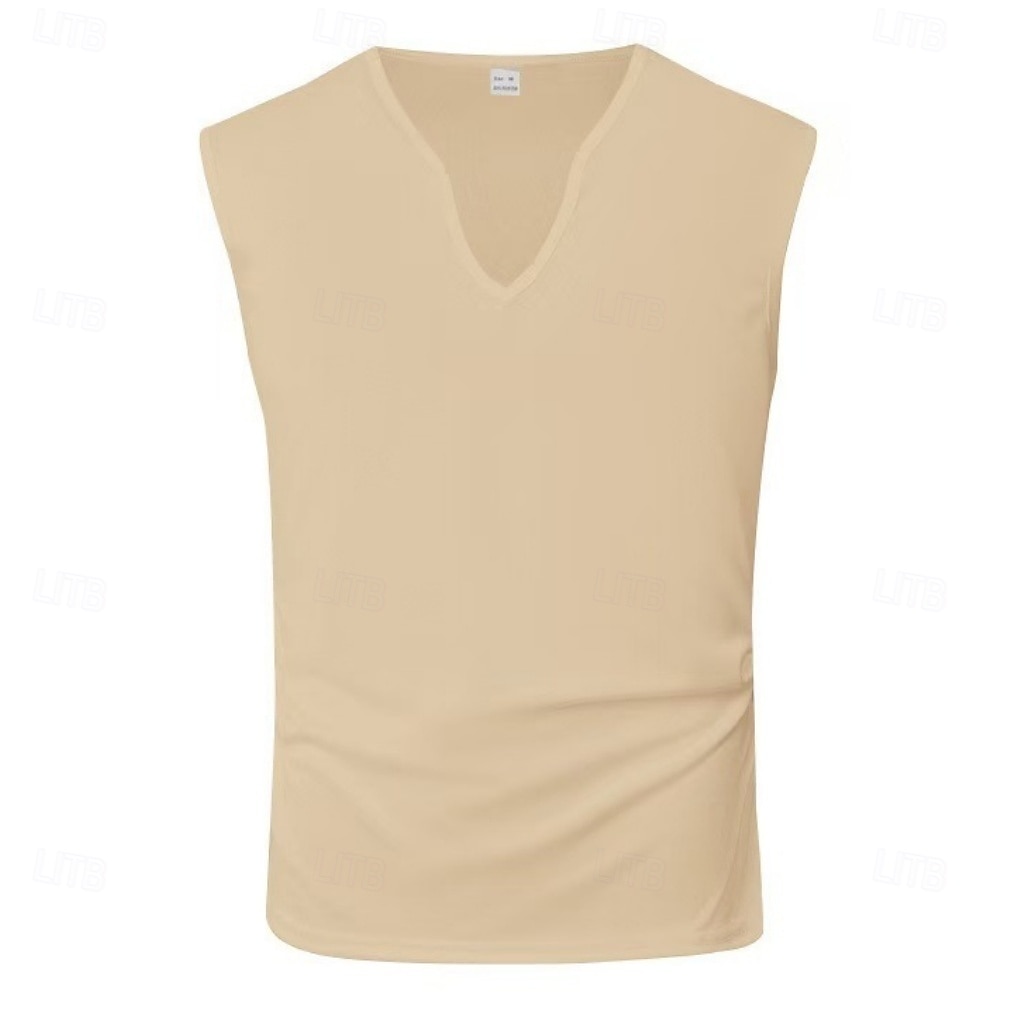 Herr Linne Väst Undertröjor Ärmlös tröja Ärmlös V-hals Sommar Vår Slät Mode Sportig Klassisk Slät Gym Gata Sport Vin Topp t-shirt för män 2026 - $13.49 –P10