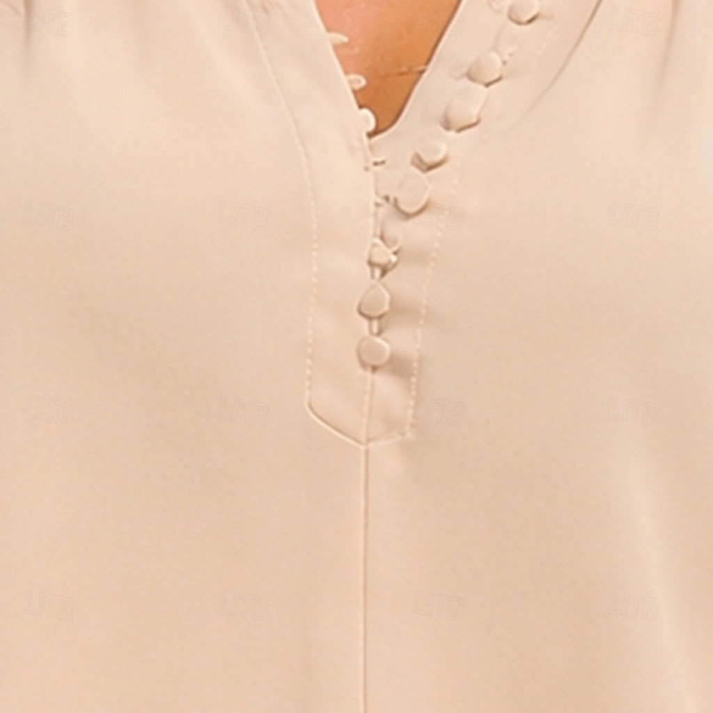 Women's Shirt Summer Shirt Casual Shirt Chiffon Tops Ruched Buttons Solid Color Plain Elegant Vacation Fashion 3/4 Length Sleeve V Neck Regular Tops Daily Streetwear Holiday Apricot Summer Spring Fall 2026 - $34.99 –P3