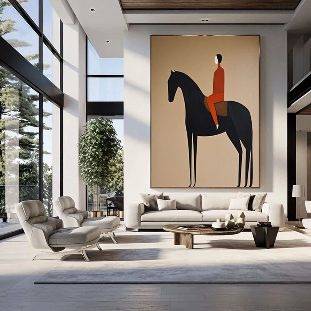 handmade Japandi Minimalist Western Horse Riding Wall Art Large Black ...