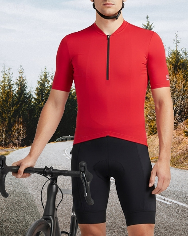 Męskie Koszulka rowerowa Jeden kolor Krótki rękaw Rower Dżersej Top z 3 tylnymi kieszeniami Odporny na UV Szybkie wysychanie Kieszeń na plecach Odvádí pot Sport Czarny Biały Czerwony Odzież 2026 - $26.99 –P3