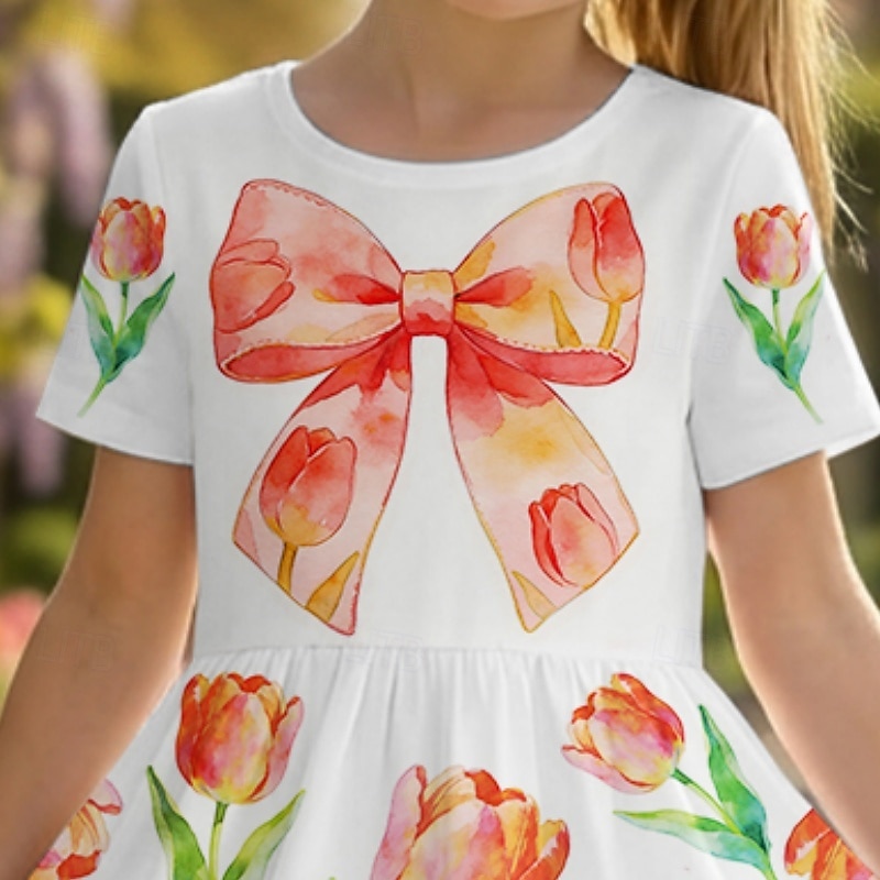 FILLE 3D Fleuri Graphique Robe Manche Courte Impression 3D Été Printemps Quotidien Vacances Soirée Mignon Basique Occasionnel Enfants 4-12 ans Robe Décontractée Robe trapèze Mi-long Coupe régulière de 2026 ? $19.99 –P3