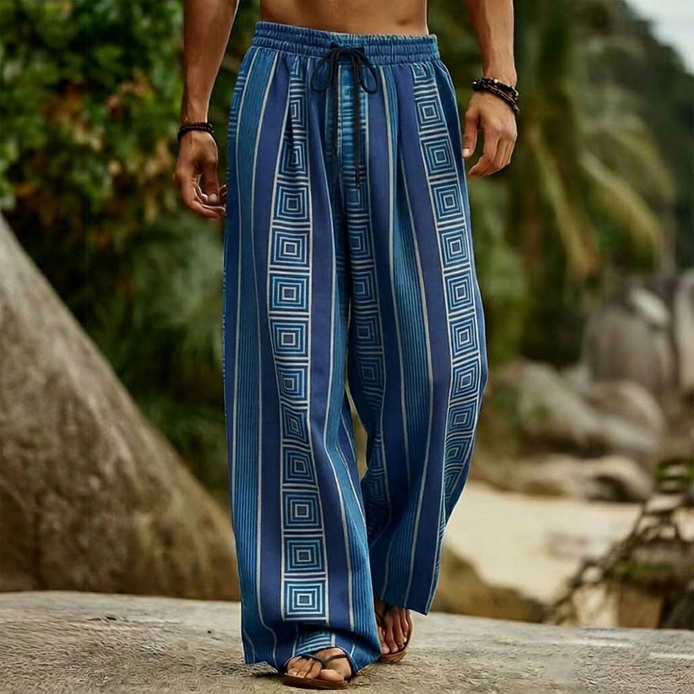 Herren Geometrisch Ethnisch Griechischer Schlüssel Hose Freizeithose Baggy-Hosen Mittlere Taille Boho Vintage-Retro Heim Outdoor Urlaub Elastischer Kordelzug in der Taille Leinenähnliche Hose mit 2026 - $27.99 –P1