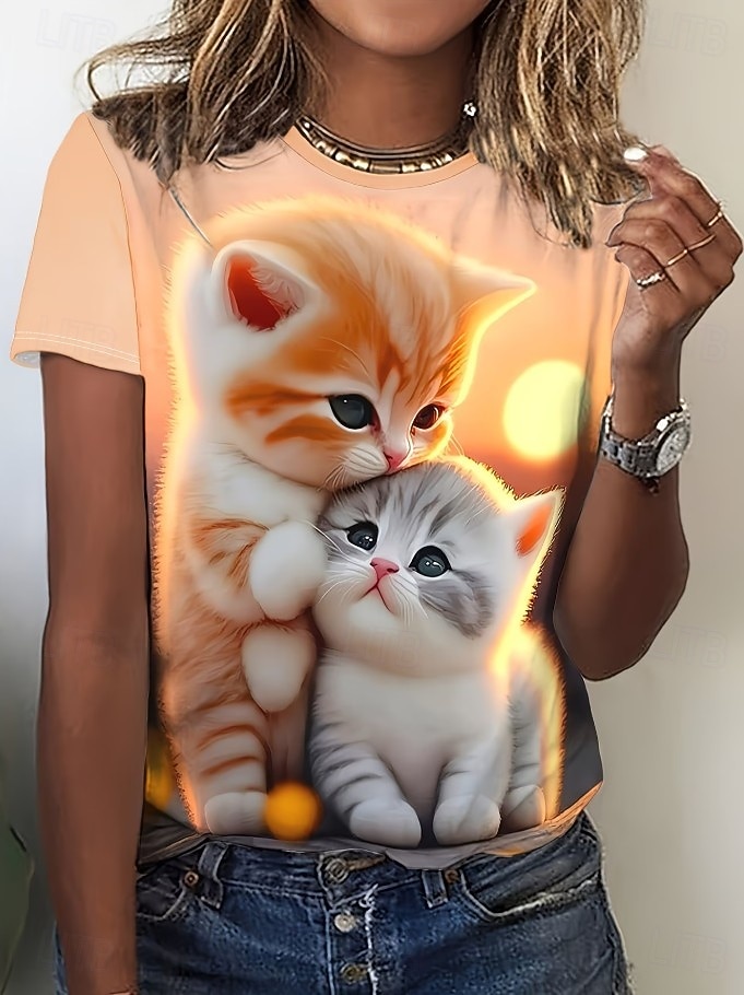 Pasqua Per donna Maglietta Stampato Grafico Animale Cartoni animati Moda Elegante Classico Manica Corta Girocollo Top Regolari Casuale Quotidiano Weekend Blu Verde chiaro Arancione Estate Primavera del 2026 a $21.99 –P1