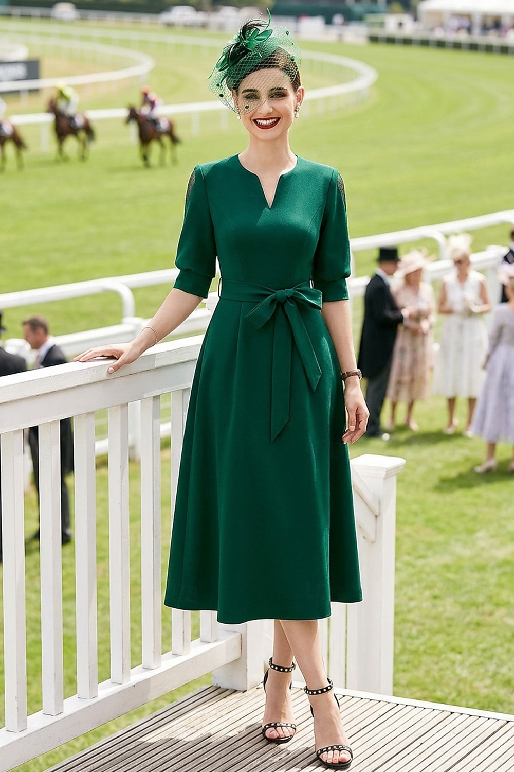 A-Line Tea Length Party Dress Cocktail Dress Wedding Guest Dress Mother of the Bride Dress Half Sleeve V Neck Elegant Vintage Party with Pleats 2026 - $103.99 –P1