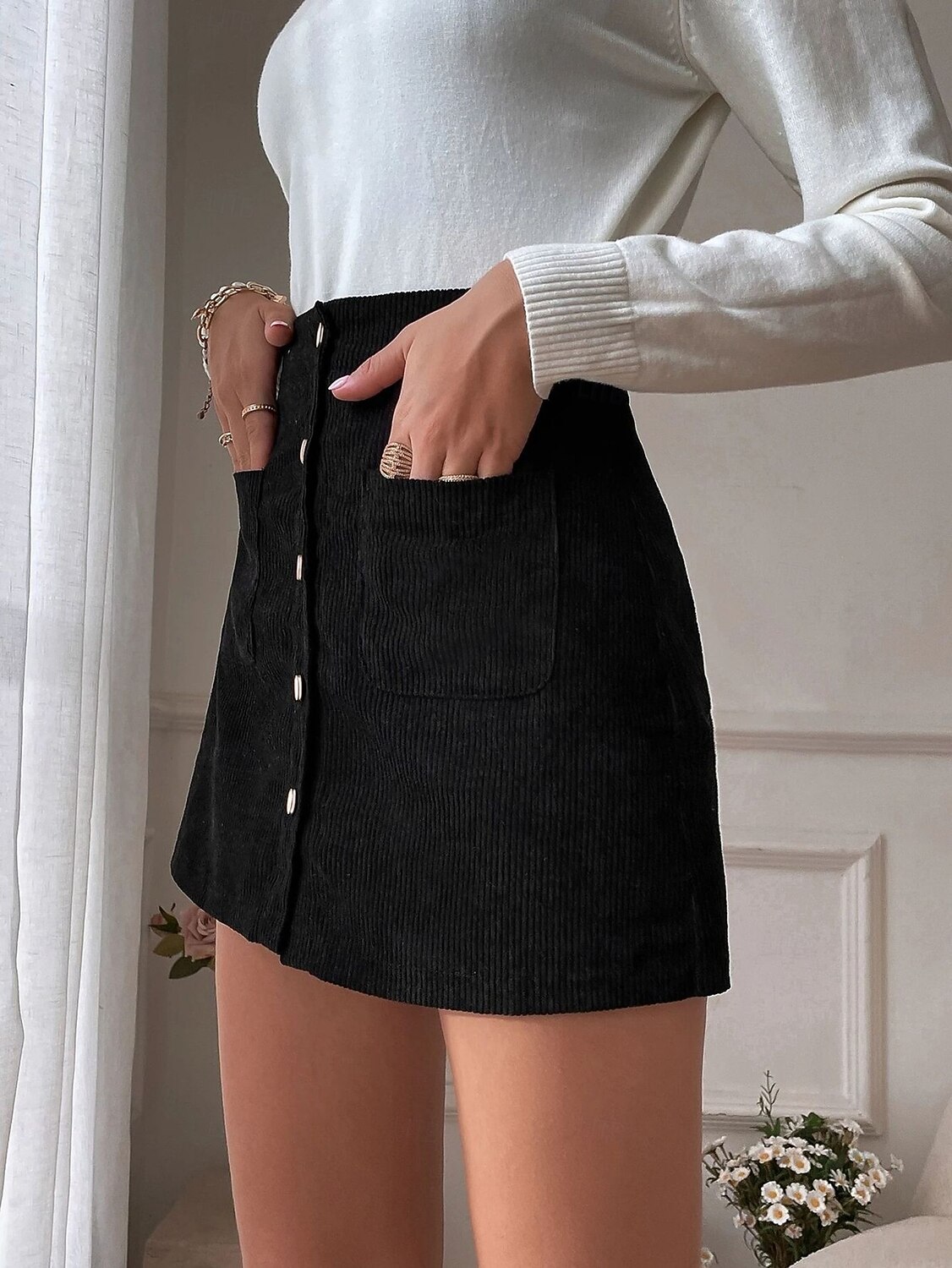 Women's Vacation Skirt Fashion Casual Mini High Waist Skirts Plain Pocket Inelastic Daily Street Black Yellow Pink Wine Spring 2026 - $18.99 –P12