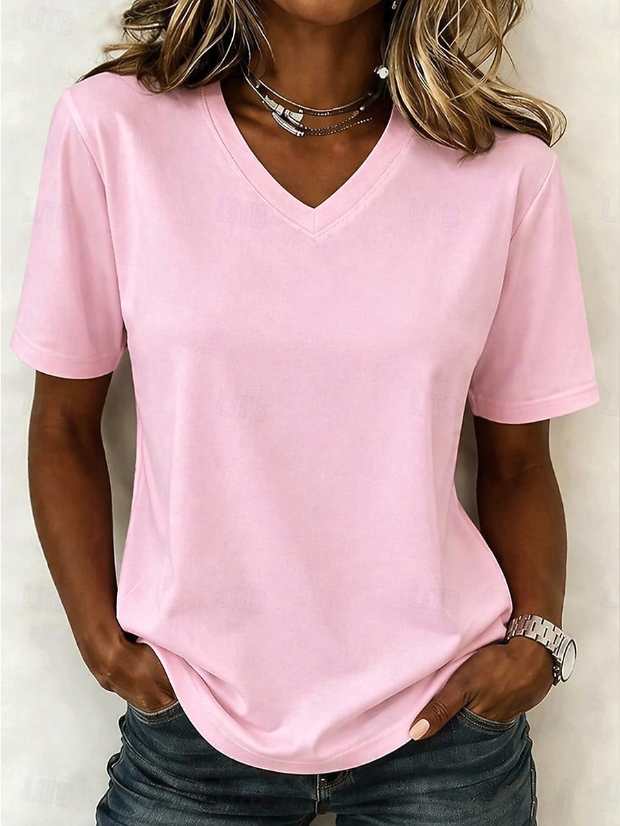 Pentru femei Tricou Cămașă din bumbac Tee Top Culoare solidă Modă Stilat De Bază Manșon scurt În V Topuri obișnuite Casual Zilnic Ieșire Albastru piscină Alb Verde Deschis Roz Îmbujorat Roșu-aprins 2026 - $21.99 –P9