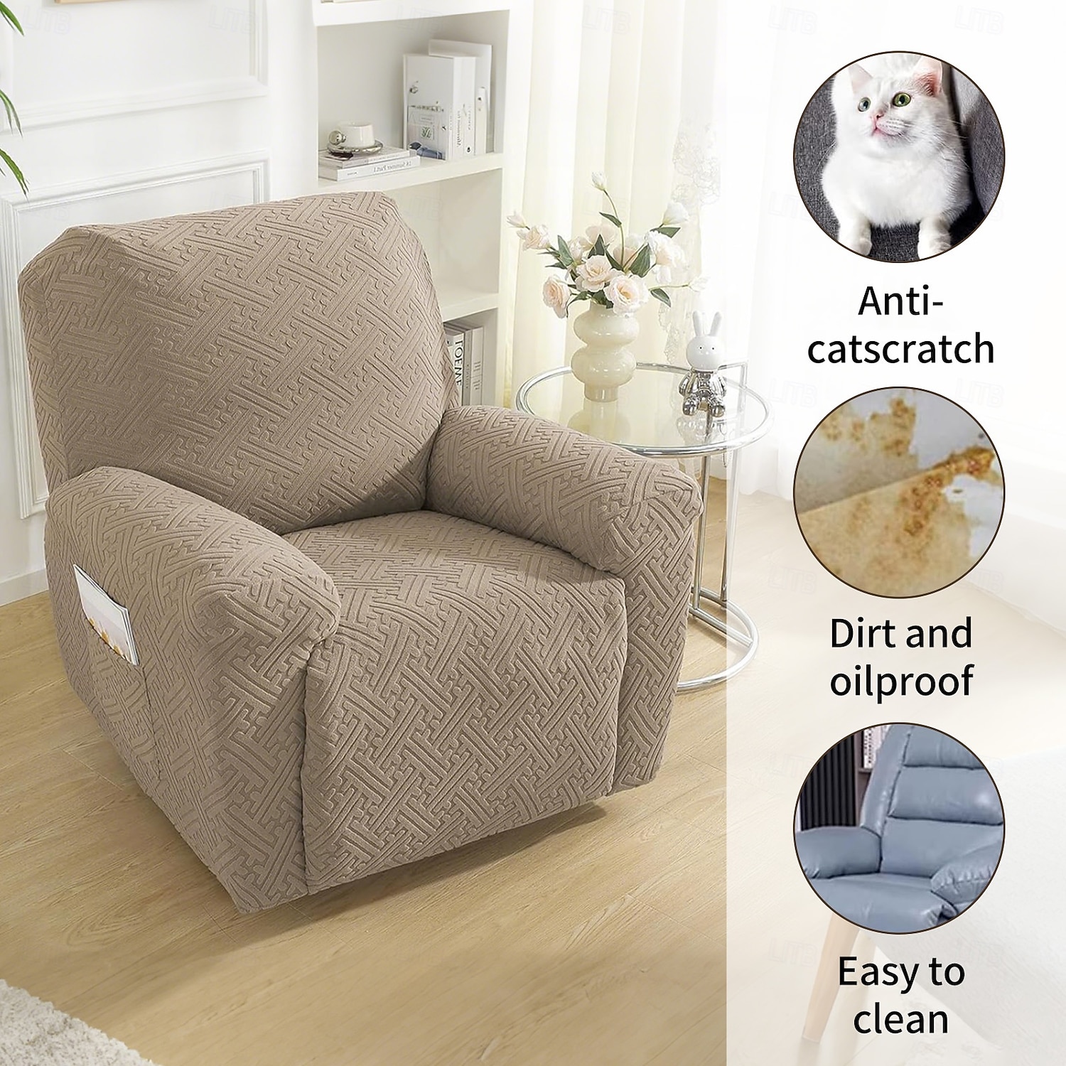 strečový potah na polohovací pohovku, protiskluzový potah na gauč, vhodný pro domácí mazlíčky, odolný proti poškrábání, pratelný chránič nábytku pro všechna roční období 2026 - $41.99 –P3