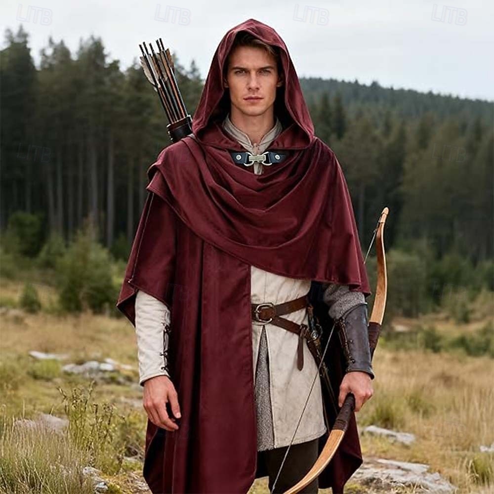 Medieval Renaissance Cape Hooded Viking Ranger Solid Color Fancy Dress Unisex Viking Halloween Carnival Party Performance LARP Adults' Cloak 2026 - $32.99 –P8
