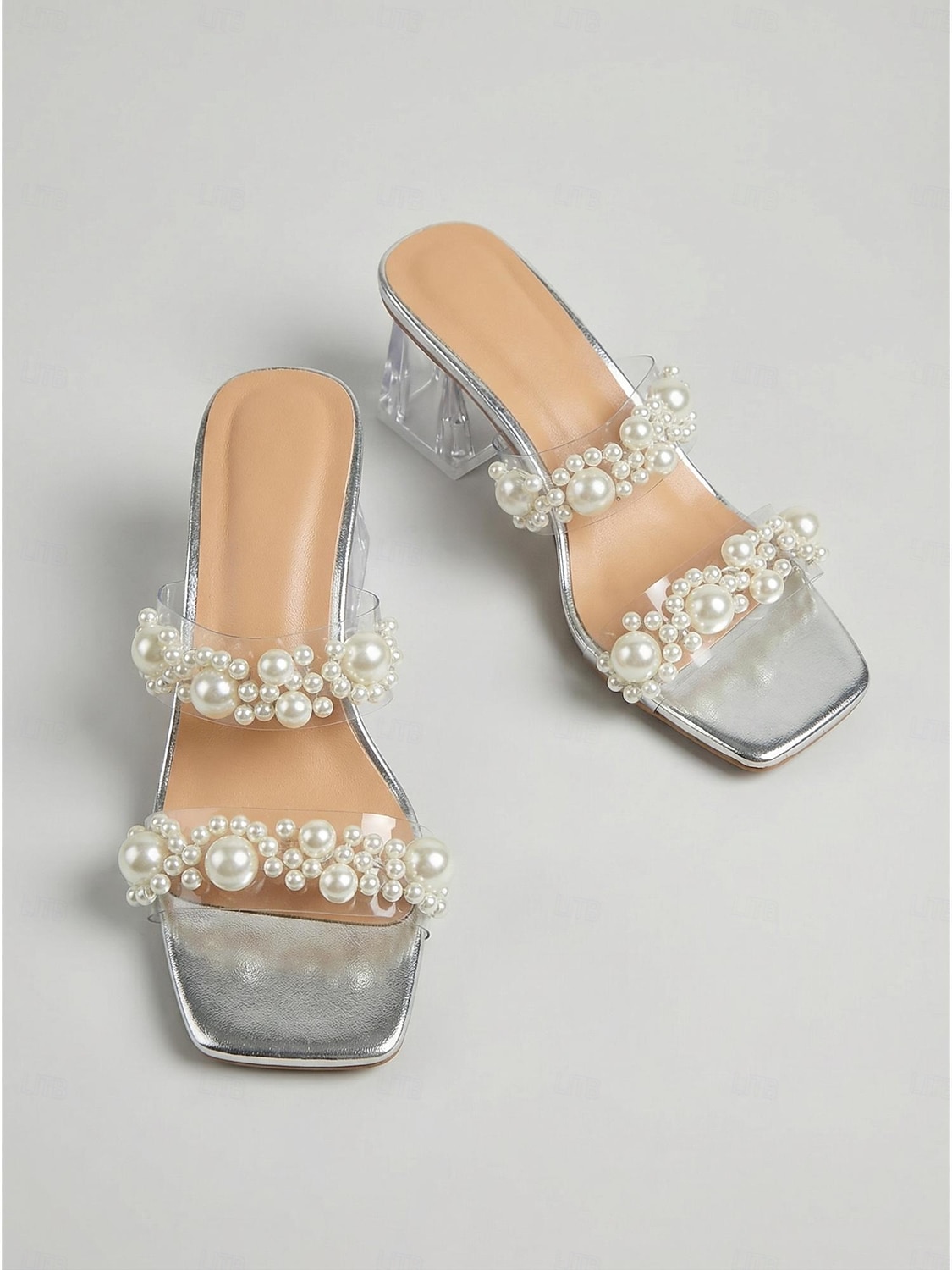 Women's Elegant Silver Slides with Faux Pearl Embellishments - Chic Clear Sandals for Evening Resort Wear, Beach Weddings & Summer Galas 2026 - $32.99 –P2