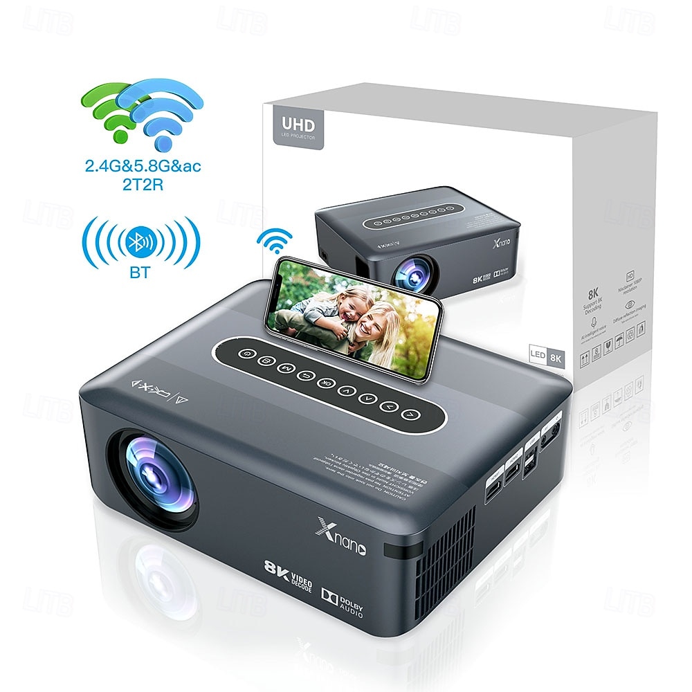 Videoproiettore intelligente con supporto nativo 1080p, decodifica 8K, sistema operativo Android 9.0, Wi-Fi dual band 5G, HDR 10+. &Proiettore audio Dolby per i Mondiali di calcio del 2026, per del 2026 a $278.49 –P1
