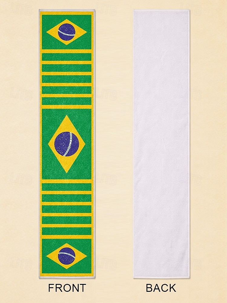2026年 ブラジル国旗柄のメンズポリエステルタオルスカーフ。サッカーの試合観戦、スタジアムイベント、スポーツ観戦、普段使いに最適な、柔らかいサッカーファン応援スカーフです。  コレクション – $11.99 –P3