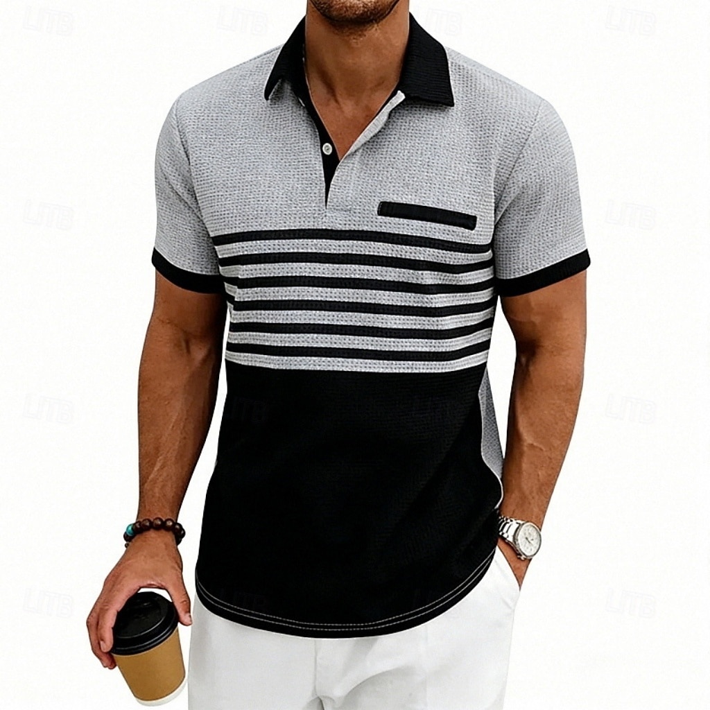 Men's Waffle Polo Shirts Polo Shirts Casual Street Lapel Short
