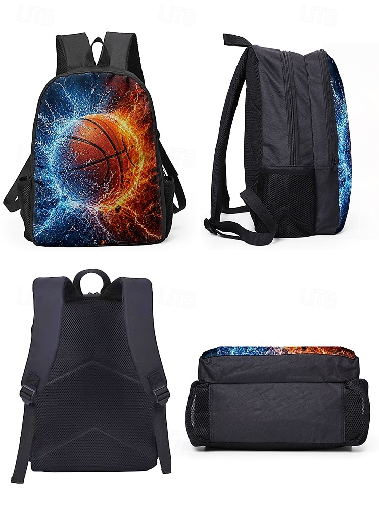 Kid's Basketball Print Backpack Lunch Bag Pencil Case 3-Piece Set, Polyester Large Capacity School Bag with Adjustable Straps for Back to School, Travel, Outdoor Sports 2026 - $34.99 –P8