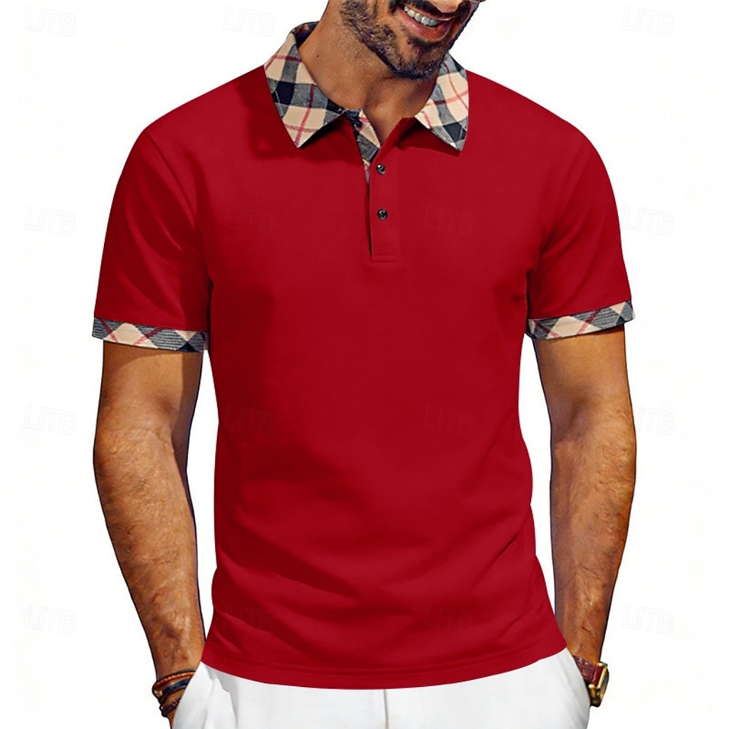 Hombre Camisetas polo Casual Negocio Diseño Manga Corta Básico Moderno Plaid Ligero Botones Verano Primavera Ajuste regular Azul Piscina Negro Blanco Rojo Azul Marino Albaricoque Camisetas polo 2026 - $21.99 –P10