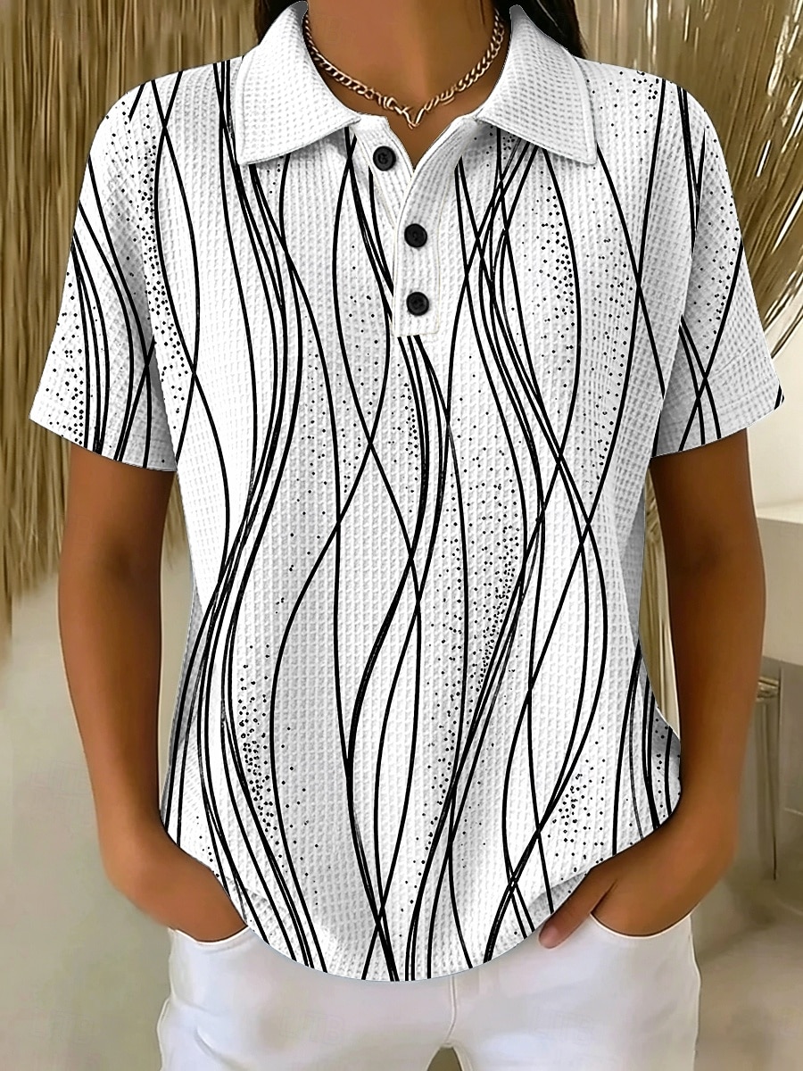 Per donna Magliette Polo a Nido d'Ape Grafico Geometrico Astratto Elegante Classico Manica Corta Colletto Polo Top lunghi Casuale Quotidiano Blu Bianco Giallo Viola Estate Primavera del 2026 a $24.99 –P3