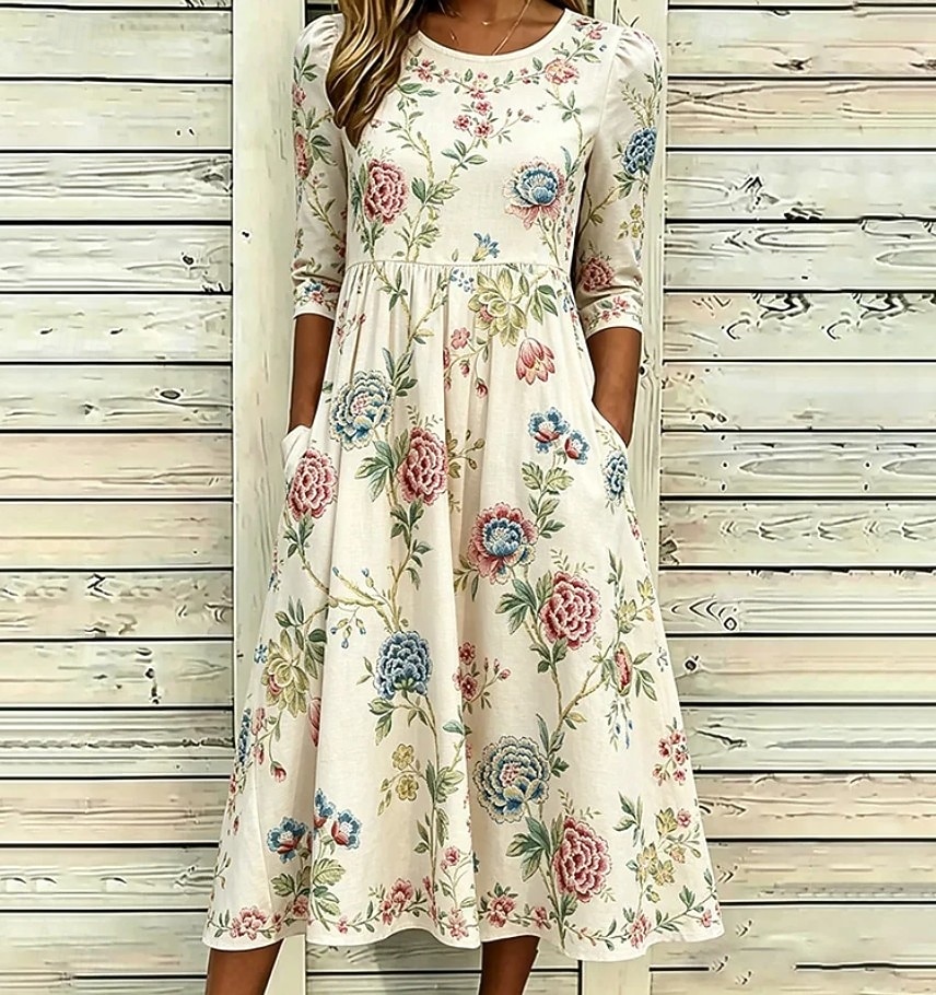 Per donna Abito Midi Abito a Tubino Vacanza Casual Boho Quotidiano Abito Estivo Abito Primaverile Vestibilità regolare Floreale Grafico Mezza Manica Girocollo Rosa Azzurro cielo Beige Estate Primavera del 2026 a $32.99 –P9