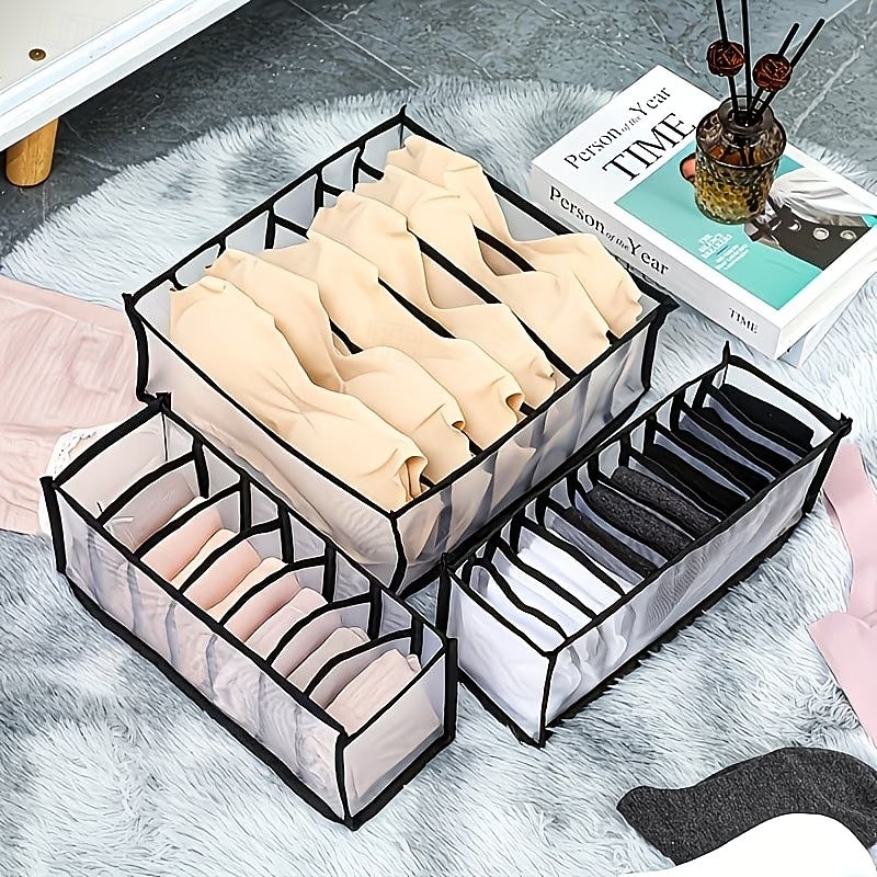 5-Piece Foldable Wardrobe Storage Boxes - Grid Underwear Storage Bags - Multi-Size Nylon Drawer Dividers for Underwear, Socks, and Ties, Stylish 2026 - $16.49 –P10