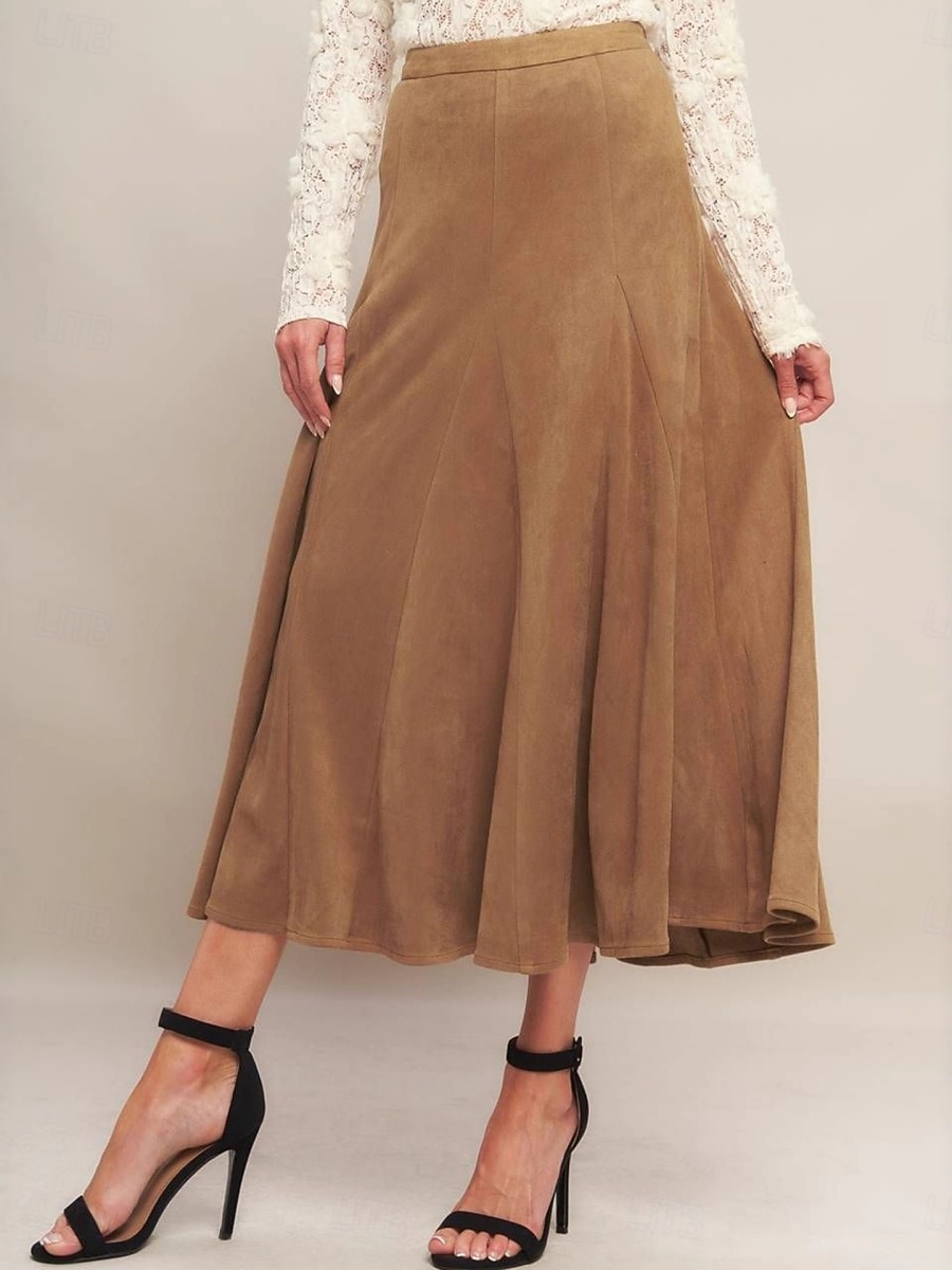 Femmes Jupe en faux daim Élégant Mode Occasionnel Midi Taille haute Jupes Uni Micro-Élastique Quotidien Rue Kaki Printemps de 2026 ? $36.99 –P2