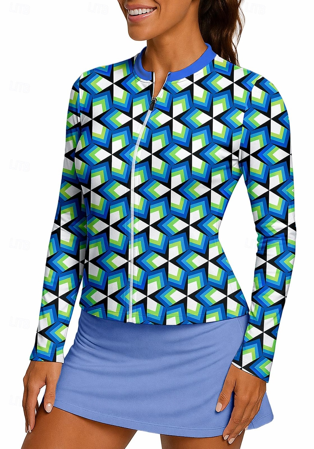 Dames Geometrisch Sportshirt Tennisshirt Tennistop Lange mouw Vetoketju Bloemig UPF50+ UV-bestendig Hoge Elasticiteit Vochtregelerend Ademend Volleybal Tennis Golf Opstaand Rits kraag Hemd Sweatshirt 2026 - $20.99 –P4