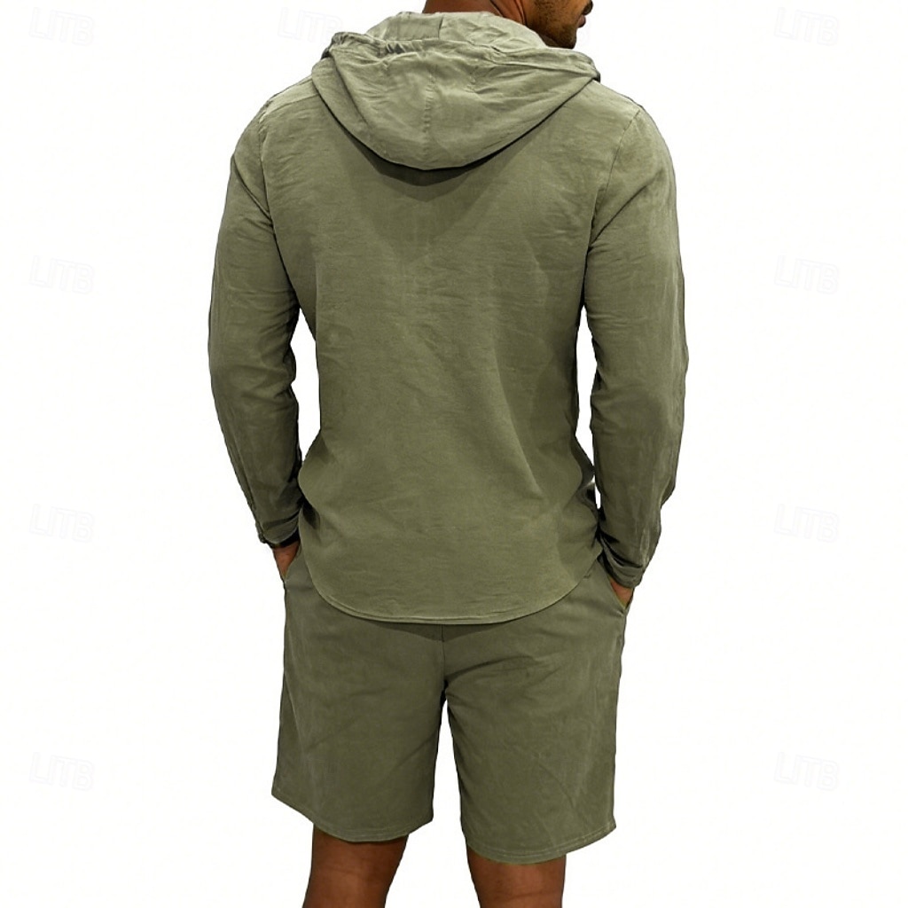 Herre Linskjorte 2 deler Popover skjorte Og Shorts Lin Shorts Strandshorts Sett عادي Daglig utendørs Feriereise Med hette Langermet Sommer Mote Fritid Bekvem Klær 2026 - $36.99 –P15