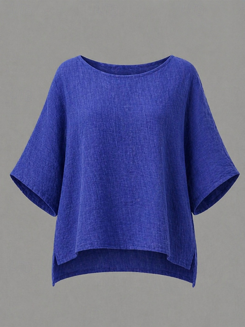 camicetta da donna 100% cotone tinta unita basic casual manica a 3/4 girocollo top regolare blu quotidiano verde erba nero bianco verde chiaro estate del 2026 a $17.99 –P12