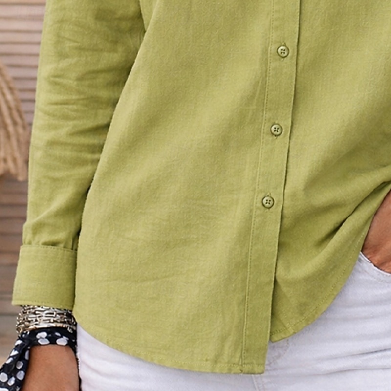 Per donna Camicia Camicia Estiva Camicia con Bottoni Camicia di cotone Patchwork Tasca Tinta unica Semplice Vacanza Moda Casual Manica Lunga Collo ripiegato Top Regolari Quotidiano Spiaggia Ferie del 2026 a $29.99 –P4