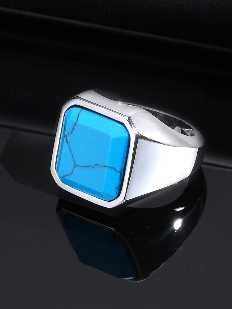 Herrenring im Boho-Stil aus Edelstahl mit Naturstein, Statement-Siegelring in verschiedenen Größen für den Alltag, Strandurlaub und Resort-Look 2026 - $14.99 –P8