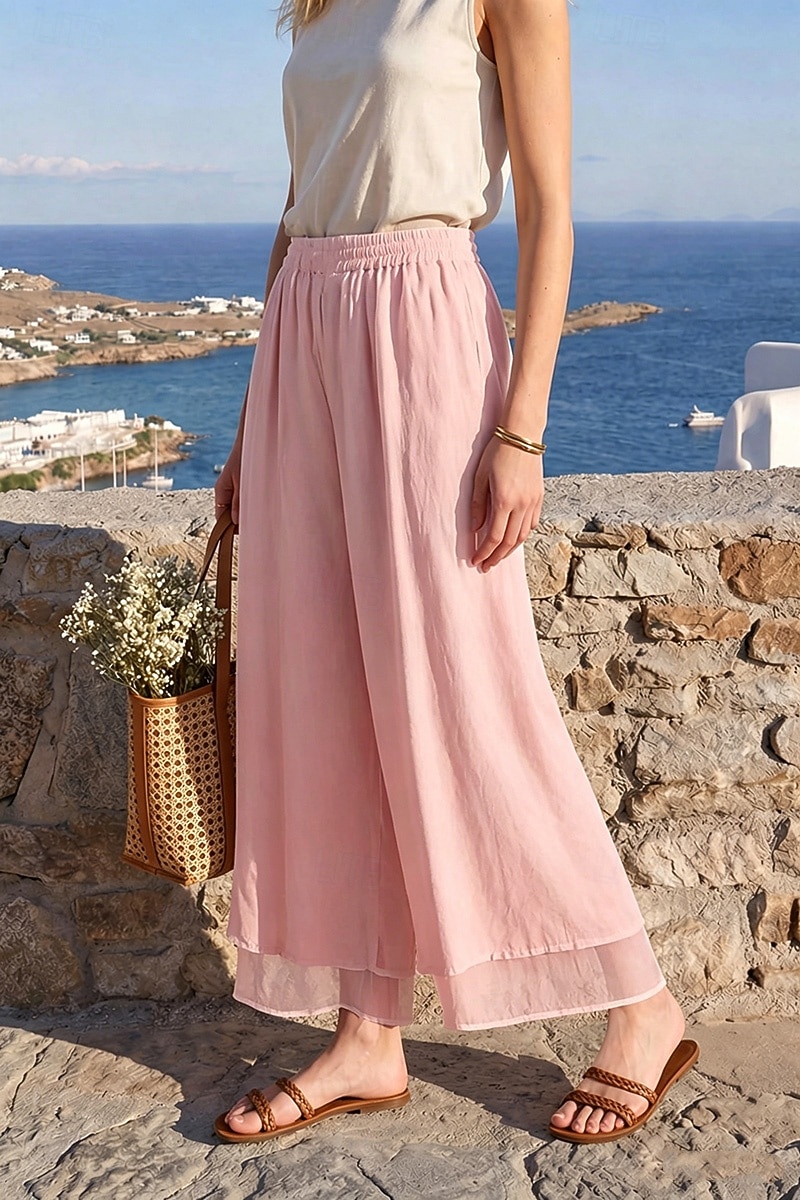 Per donna Gamba larga Pantaloni Vacanza Streetwear Leggero Lunghezza intera Vita Alta Semplice Elastico in vita Taglio alto Comodità Traspirabilità Confortevole Elasticizzato All'aperto Vacanza del 2026 a $22.99 –P5