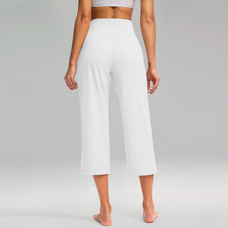 Women's Wide Leg Chinos Vacation Classic Style Basic Capris High Waist Plain Pocket Comfy Comfort Soft Stretchy Casual Gym Yoga Apricot Black White Army Green Spring Regular Fit 2026 - $8.49 –P7