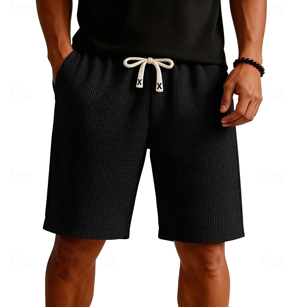 Herren Waffel-Shorts Shorts Sommershorts Freizeitshorts Patchwork Tasche Elastischer Bund Einfach Komfort Atmungsaktiv Knielang Lässig Outdoor Strand Urlaub Mode Blau Schwarz Mikroelastisch 2026 - $22.99 –P3