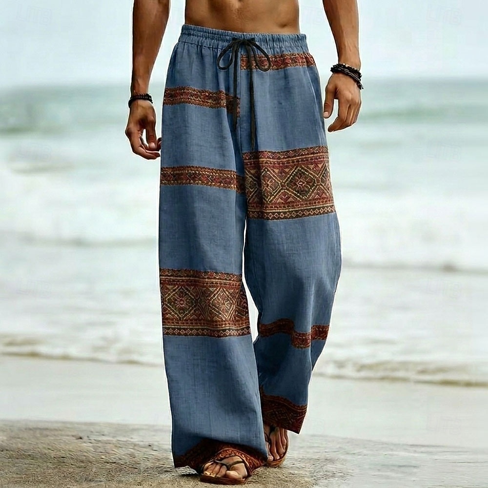 Homme Géométrique Tribal Ethnique Pantalons Pantalon décontracté Pantalons Amples Taille Moyenne Boho Vintage Rétro Maison Extérieur Vacances Taille élastique avec cordon de serrage Pantalon en lin de 2026 ? $27.99 –P3