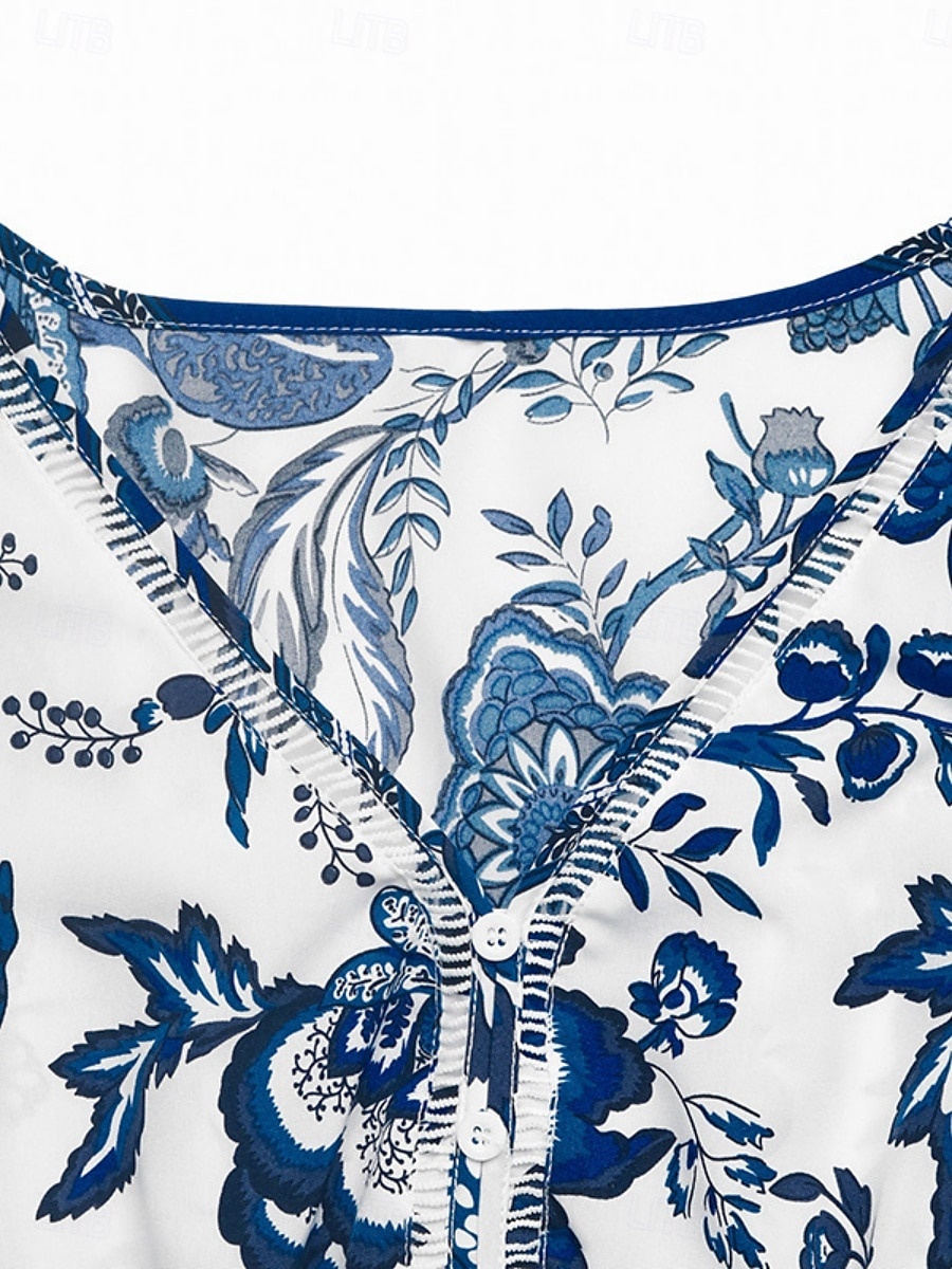 Dames Maxi-jurk A lijn jurk Slipdress Vakantie Casual Buiten Uitgaan Standaard pasvorm Bloemig Mouwloos V-hals blauw Zomer Lente 2026 - $41.99 –P8