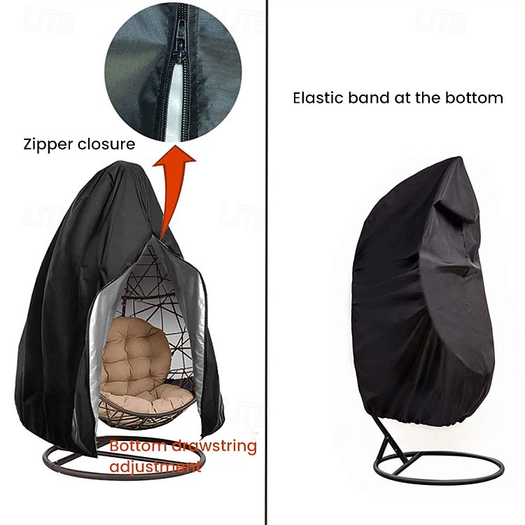 כיסויי כיסא פטיו עם ביצת רוכסן, כיסויי כיסא נדנדה מנצרים עם ביצת קש, כיסוי כיסא חיצוני עמיד למים ועמיד בפני מזג אוויר, כיסוי כיסא תלייה עמיד לרוח, שחור, חבילה אחת 2026 - $17.99 –P5