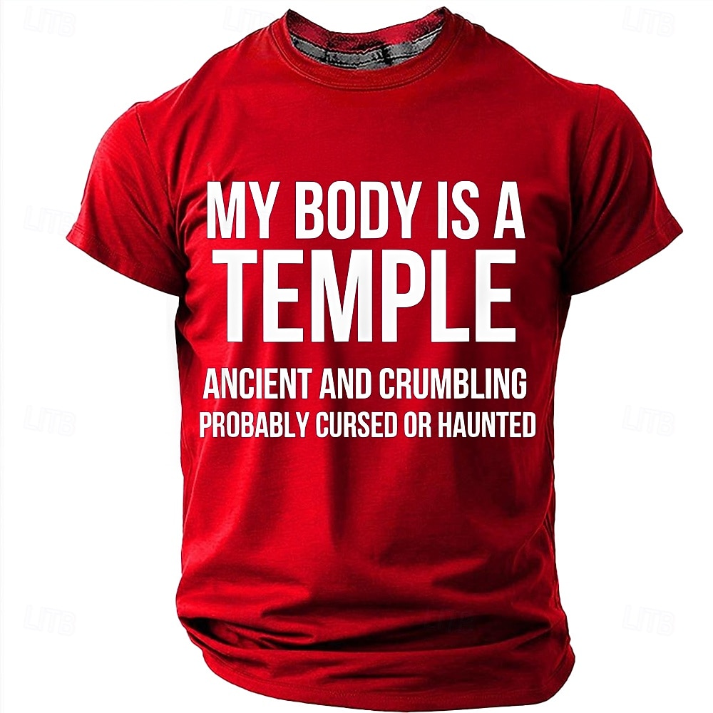 Corpul meu este un templu antic, blestemat, bântuit, tricou amuzant, sarcastic, cu umor, grafic, guler rotund, mânecă scurtă, cadou de ziua de naștere pentru el, cadou de glumă, haine de designer 2026 - $18.99 –P19