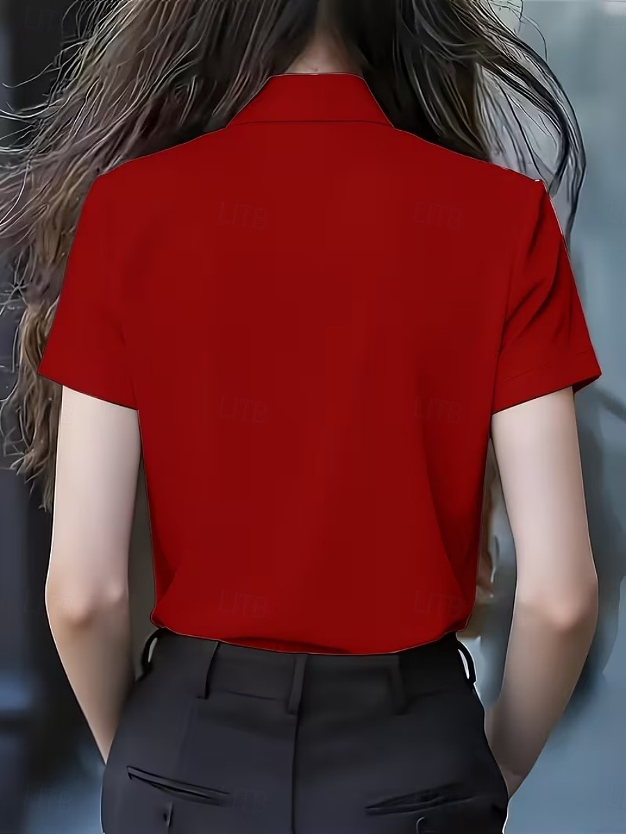 Per donna Camicia Blusa Camicia con volant Volant Fiocco Tinta unica Elegante Essenziale Classico Manica Corta Colletto a Camicia Top Regolari Quotidiano Ferie Uscire Nero Bianco Giallo Rosso Estate del 2026 a $28.99 –P8