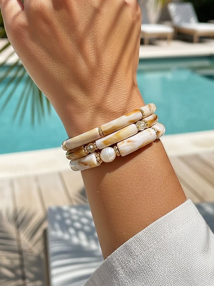 Bohemsk 3-delt armbåndssett i akryl for kvinner, elastiske, stabelbare armbånd, perfekt for strandferie, hverdagsbruk og sommertilbehør 2026 - $11.99 –P2