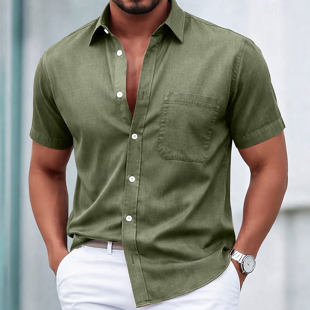 SoftFade™ Men's Shirt Casual Shirt Faded Shirt Garment Dyed Black White Pink Burgundy Navy Blue Short Sleeve Plain Shirt Collar Casual Daily Front Pocket Clothing Apparel Cotton 2026 - $31.99 –P6