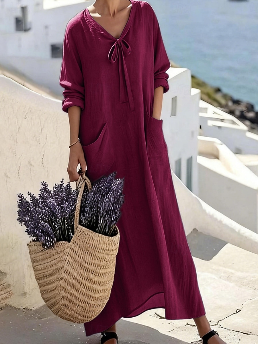 Femmes Robe Midi Robe Décontractée Robe en Coton Élégant Mode Moderne Extérieur Vacances Sortir Coupe régulière Uni Manche Courte Col en V Bleu Rouge Violet Vert Été Printemps de 2026 ? $35.99 –P5