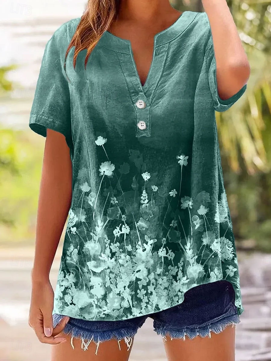 Women's T Shirt Floral Graphic Plants Stylish Classic Short Sleeve V Neck Regular Tops Casual Daily Blue Pink Purple Green Summer Spring 2026 - $27.99 –P2