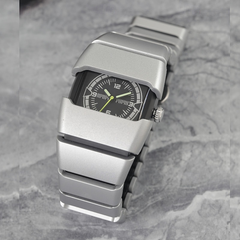 Men's Futuristic Sports Watch with Luminous Glow in the Dark Dial, Tactical Rectangular Quartz Wrist Watch with Integrated Silicone Strap, Night Light Function, Cool Fashion Gift for Men Boys 2026 - $24.99 –P5