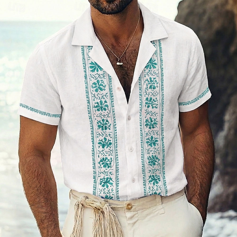 Hombre Estampado Floral Étnico Flores Camisa Camisa Guayabera Camisa de campamento Mangas cortas retro de la vendimia Casual Diario vacaciones en la playa Verano Primavera Collar Cubano Impresión 3D 2026 - $25.99 –P3