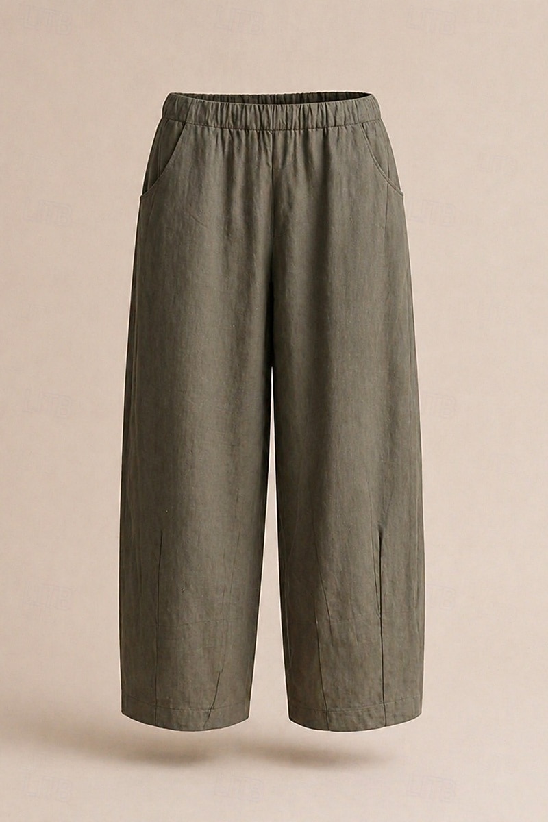 Women's 100% Linen Vacation Basic Ankle-Length Mid Waist Plain Breathable Inelastic Daily Flaxen gray-green White Spring Loose Fit 2026 - $74.99 –P3