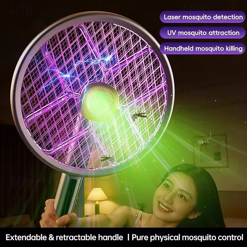 2-in-1 Electric Fly Swatter & Bug Zapper Racket, Automatic Mosquito Killer with Laser Hunting & UV Light, Extendable Handle, 90° Foldable Head for Wall-Attaching, USB Rechargeable for Home Indoor 2026 - $76.99 –P13