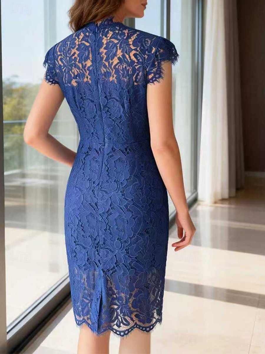Women's Mini Dress Sheath Dress Elegant Party Cocktail Outdoor Party Wedding Guest Lace Patchwork Regular Fit Solid Color Sleeveless Crew Neck Blue Black White 2026 - $43.99 –P4