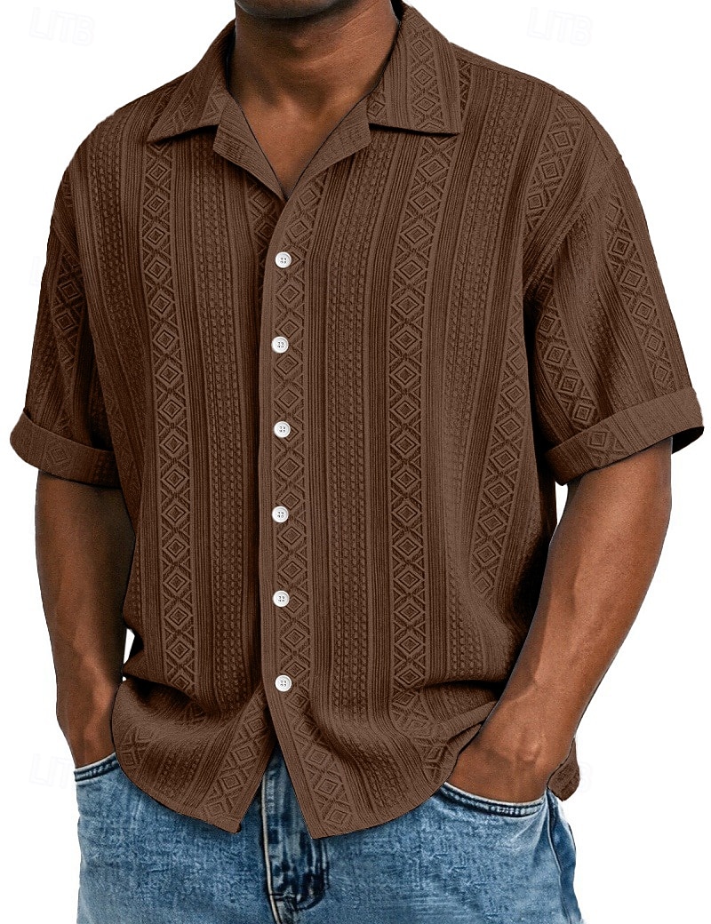 Ανδρικά Πουκάμισο Υφή Πουκάμισο με κουμπιά Πουκάμισο ζακάρ Μαύρο Λευκό Πράσινο Ανοικτό Βαθυγάλαζο Βυσσινί Κοντομάνικο Γεωμετρικό Πέτο Καθημερινά ΕΞΩΤΕΡΙΚΟΥ ΧΩΡΟΥ Ζακάρ Ρούχα Κομψό στυλ street 2026 - $26.99 –P7